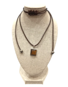 Pendentif Œil de Tigre Carré Argent 925 sur Cordon Réglable