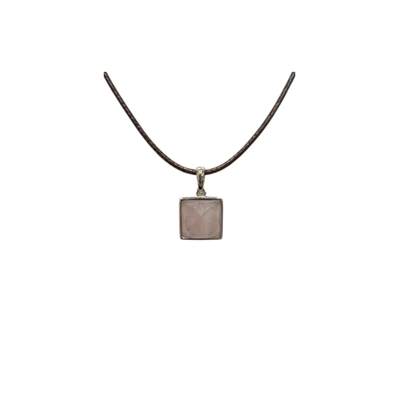 Pendentif Quartz Rose Carré Facetté Argent 925 sur Cordon Réglable