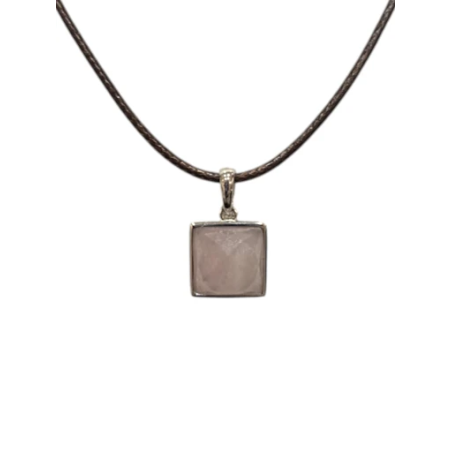 Pendentif Quartz Rose Carré Facetté Argent 925 sur Cordon Réglable