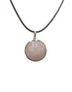 Pendentif Quartz Rose Rond 2cm de Diamètre Argent 925 sur Cordon Réglable