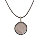 Pendentif Quartz Rose Rond 2cm de Diamètre Argent 925 sur Cordon Réglable