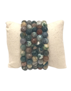 Bracelet Agate mousse Pierres Rondes Facettées 8mm
