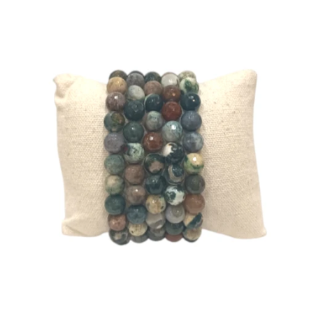 Bracelet Agate mousse Pierres Rondes Facettées 8mm