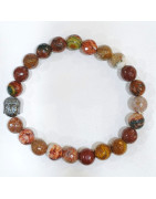 Bracelet Jaspe Bréchique avec Tête de Bouddha Pierres Rondes Facettées 8mm