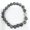 Bracelet Larvikite avec Tête de Bouddha Pierre Rondes 8mm