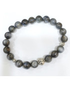 Bracelet Cyanite Grise avec Inserts Pierres Rondes 8mm
