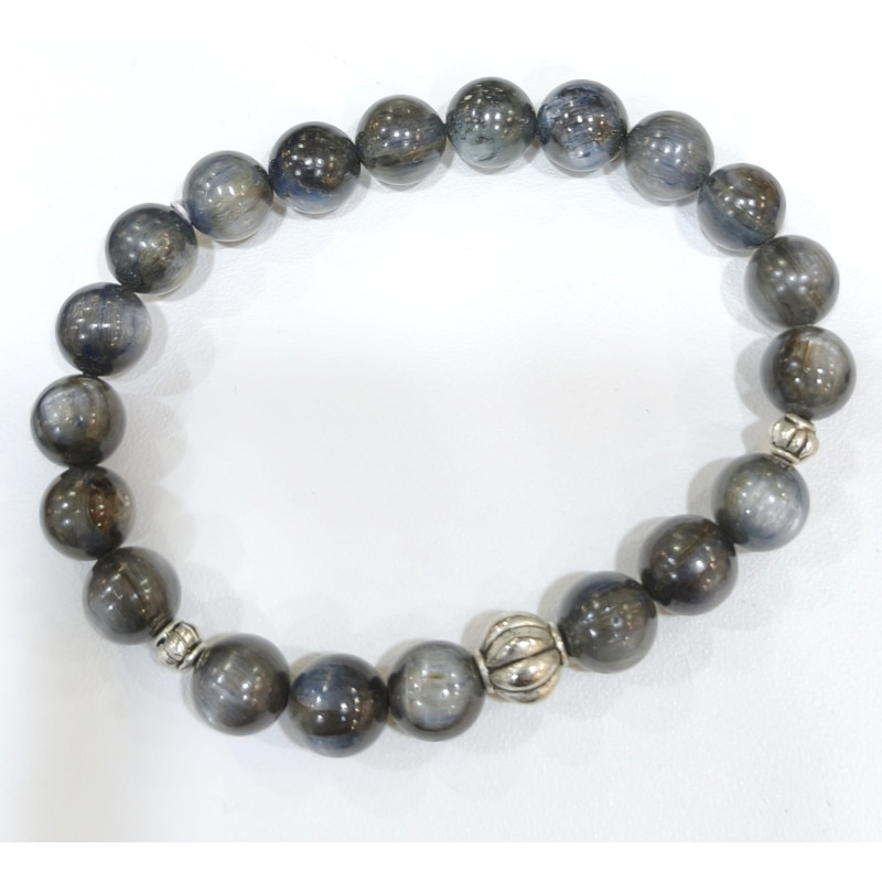 Bracelet Cyanite Grise avec Inserts Pierres Rondes 8mm