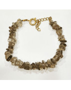 Bracelet Quartz fumé Baroque avec Fermoir Doré