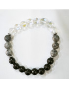 Bracelet Onyx Aqua Aura Jaspe Serpent Pierres Rondes 8mm