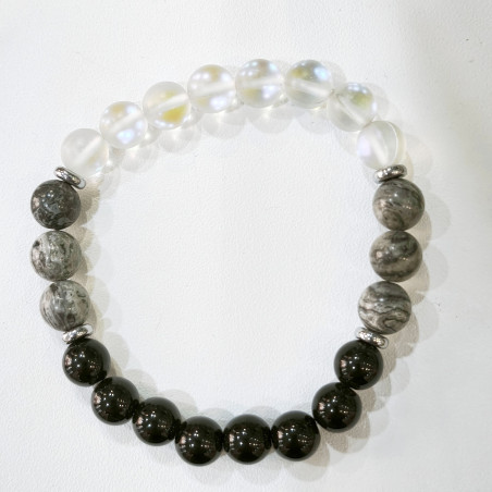 Bracelet Onyx Aqua Aura Jaspe Serpent Pierres Rondes 8mm