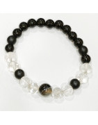 Bracelet Onyx Cristal de Roche et Onyx Mat Pierres rondes 8mm