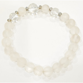 Bracelet Cristal de Roche Mat et Cristal de Roche Pierres Rondes 8mm