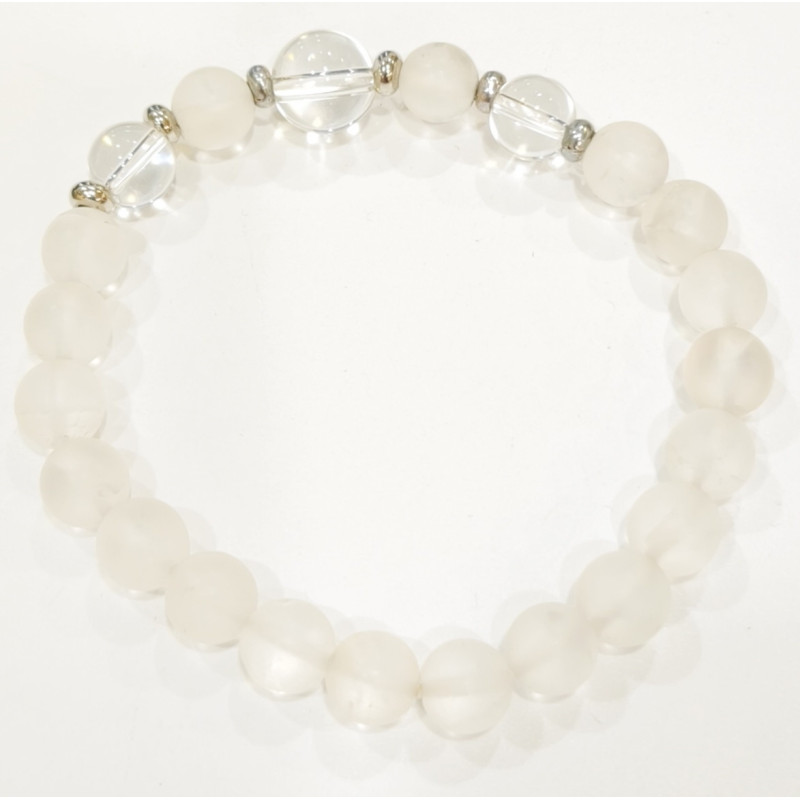 Bracelet Cristal de Roche Mat et Cristal de Roche Pierres Rondes 8mm