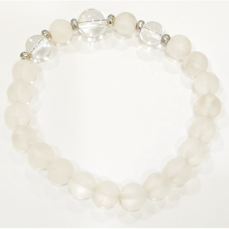 Bracelet Cristal de Roche Mat et Cristal de Roche Pierres Rondes 8mm