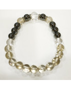 Bracelet Quartz Fumé et Hématite Pierres Rondes 8mm