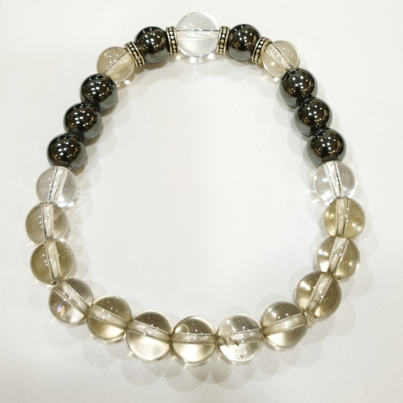 Bracelet Quartz Fumé et Hématite Pierres Rondes 8mm