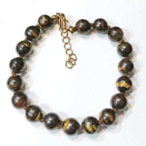 Bracelet Œil de Fer Avec Fermoir Doré Pierre Rondes 8mm 17 + 6 cm