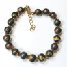 Bracelet Œil de Fer Avec Fermoir Doré Pierre Rondes 8mm 17 + 6 cm