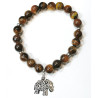 Bracelet Œil de Tigre avec Inserts et Breloque Eléphant Pierres Rondes 8mm