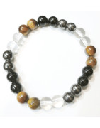 Bracelet Œil de Tigre Cristal de Roche Hématite Onyx Pierres Rondes 8mm