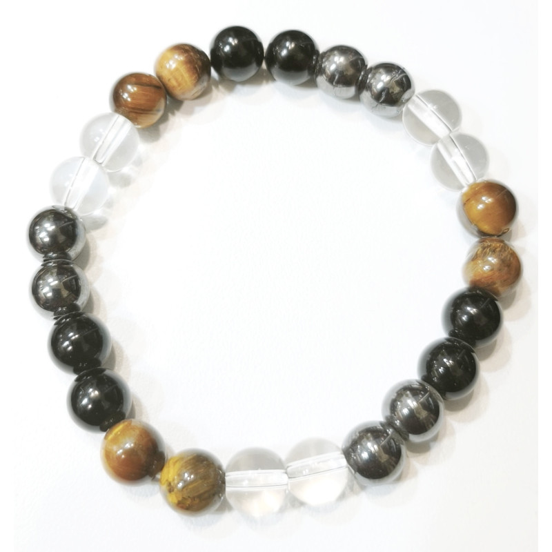 Bracelet Œil de Tigre Cristal de Roche Hématite Onyx Pierres Rondes 8mm