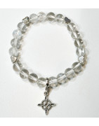 Bracelet Cristal de Roche avec Inserts et Breloque Nœud de Sorcière Pierres Rondes 8mm