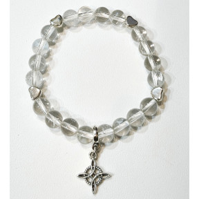 Bracelet Cristal de Roche avec Inserts et Breloque Nœud de Sorcière Pierres Rondes 8mm