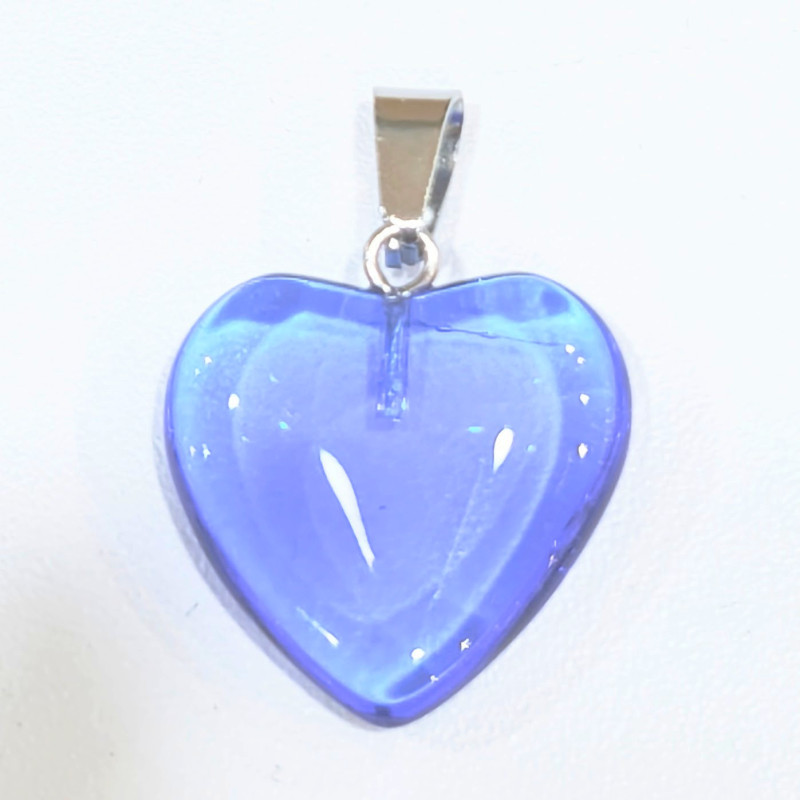 Pendentif Verre de Murano Cœur Bleu Foncé Transparent