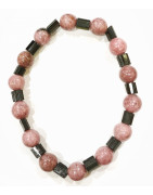 Bracelet Rhodochrosite Pierres Rondes 8mm et Tourmaline Cylindrique Striée