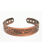 Bracelet Cuivre 6 aimants Arbre de Vie Triskèles et Nœuds Celtiques Ouverture 7 cm Largeur 1.5 cm