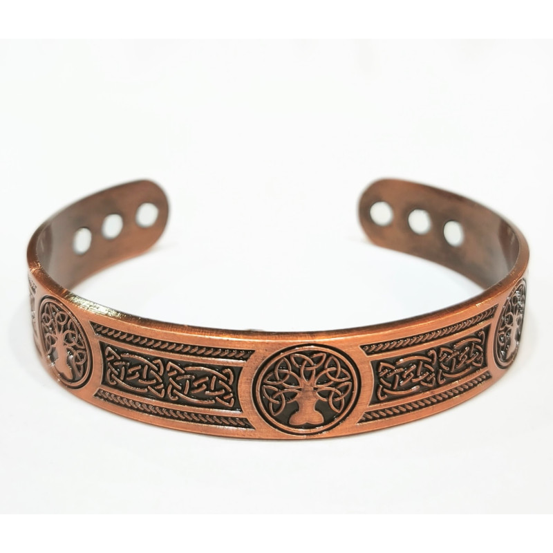 Bracelet Cuivre 6 aimants Arbre de Vie Triskèles Ouverture 7 cm Largeur 1.5 cm