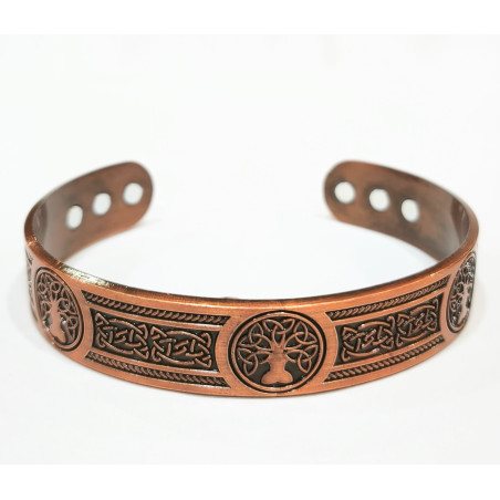 Bracelet Cuivre 6 aimants Arbre de Vie Triskèles Ouverture 7 cm Largeur 1.5 cm