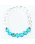 Bracelet Turquoise et Cristal de Roche Pierres Rondes 8mm
