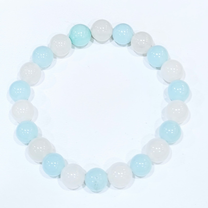 Bracelet Amazonite et Quartz Rose Pierres Rondes 8mm