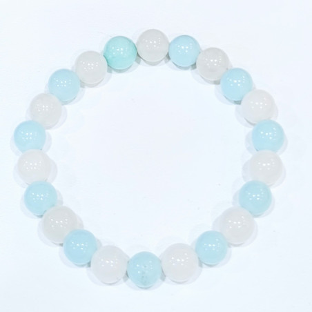 Bracelet Amazonite et Quartz Rose Pierres Rondes 8mm