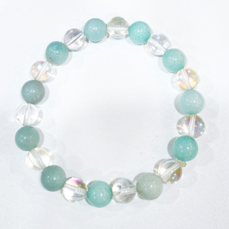 Bracelet Amazonite et Aqua Aura Pierres Rondes 8mm