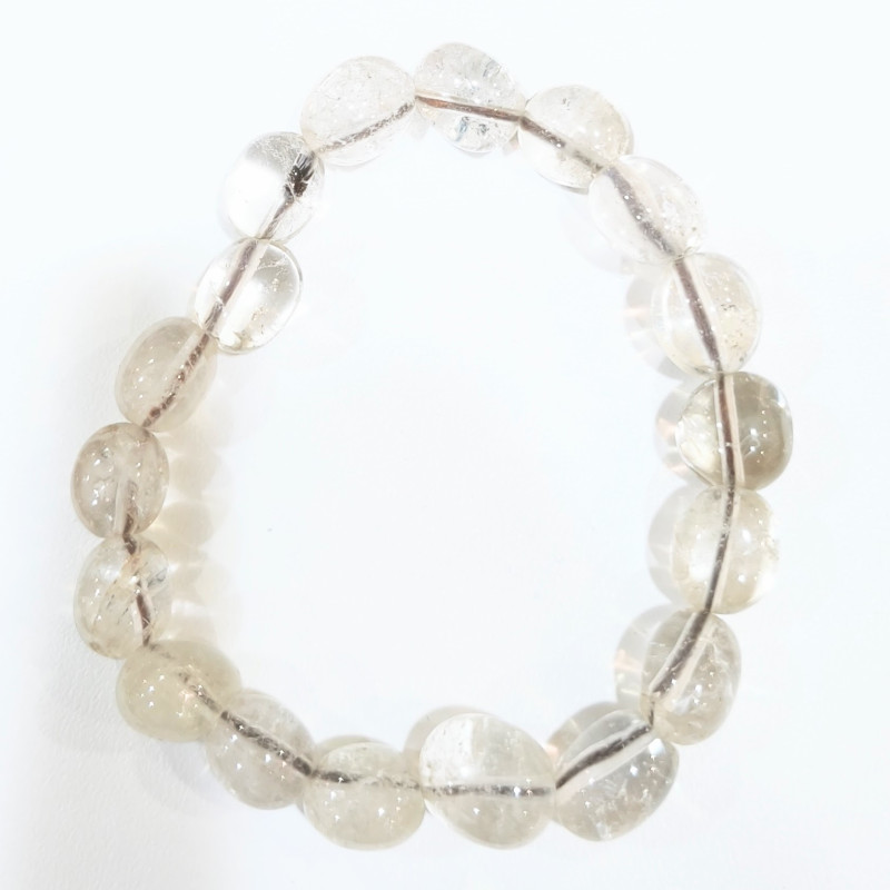 Bracelet Quartz Fumé Fantôme Pierres Roulées Forme Olive