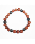 Bracelet Jaspe Rouge et Hématite Pierres Rondes 8mm