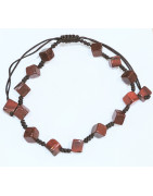 Bracelet Jaspe Rouge Cubes sur Cordon Réglable
