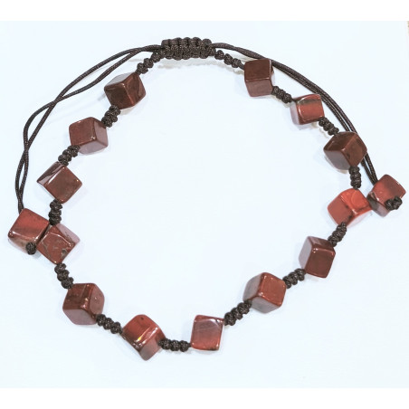 Bracelet Jaspe Rouge Cubes sur Cordon Réglable