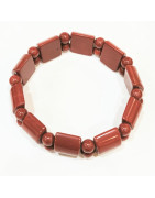 Bracelet Jaspe Rouge Plaques 14x12 mm Pierres Rondes 6mm