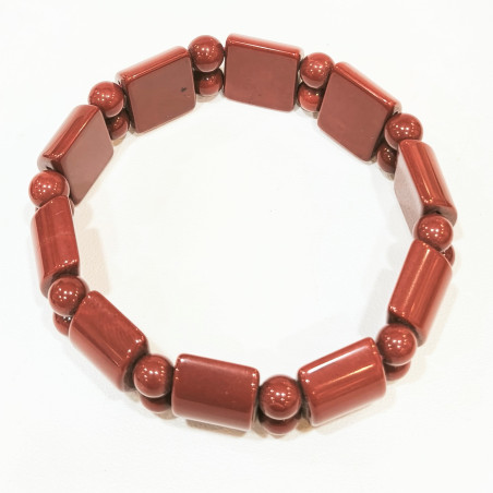 Bracelet Jaspe Rouge Plaques 14x12 mm Pierres Rondes 6mm