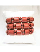 Bracelet Jaspe Rouge Plaques 14x12 mm Pierres Rondes 6mm