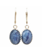 Boucles Cyanite Bleue Cabochon Ovale 1.5 cm Argent 925