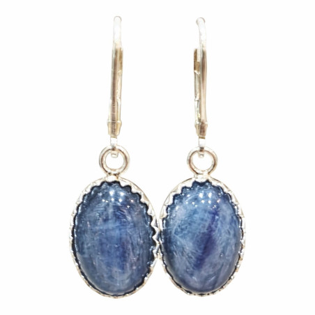 Boucles Cyanite Bleue Cabochon Ovale 1.5 cm Argent 925