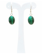 Boucles Malachite Cabochon Ovale 1.5 cm Argent 925