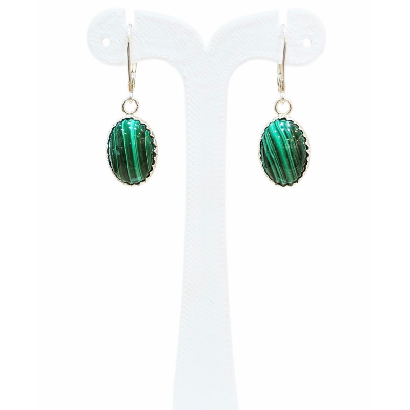 Boucles Malachite Cabochon Ovale 1.5 cm Argent 925