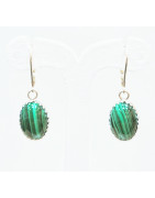 Boucles Malachite Cabochon Ovale 1.5 cm Argent 925