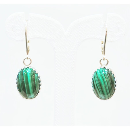 Boucles Malachite Cabochon Ovale 1.5 cm Argent 925