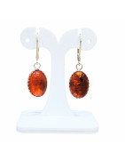 Boucles Ambre Baltique Cabochon Ovale 1.5 cm Argent 925